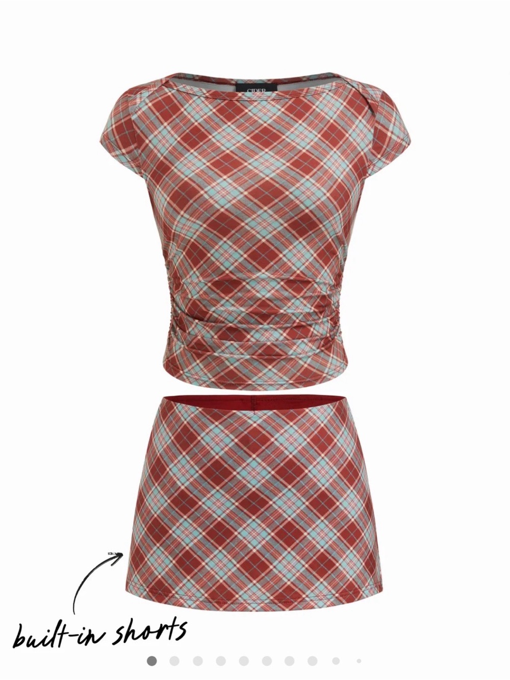 NWT Cider Plaid Red & Blue Built-In Shorts Mini Skirt Set- size XL